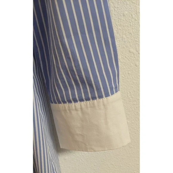 LINDARICO Blue/White Striped Cotton Blend Italian Midi Shirt Dress 40/US 4 - Picture 7 of 9